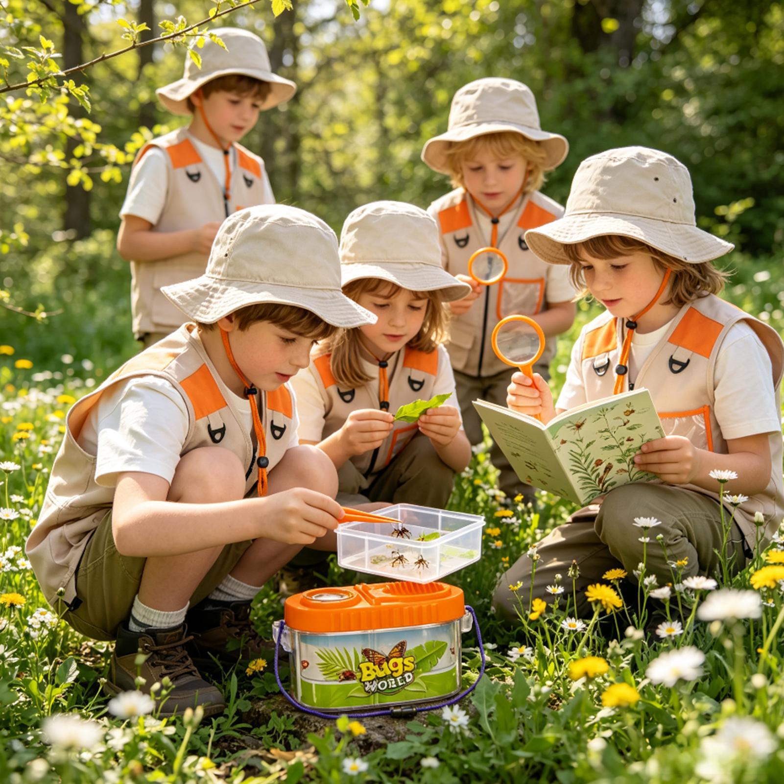 Outdoor Adventure Girl - ชุดอุปกรณ์ผจญภัยสำหรับเด็กพร้อมแว่นขยาย หมวกน้ำหนักเบา ชุดวิทยาศาสตร์สำหรับเด็ก ชุดจับแมลงและตั้งแคมป์สำหรับเด็กชายและเด็กหญิงสำหรับกิจกรรมกลางแจ้ง