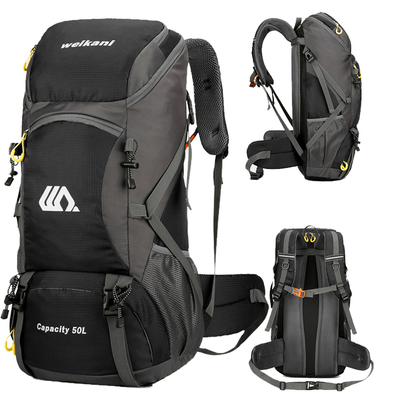 Outdoor Adventure Shoes - 50L กระเป๋าเป้สะพายหลังผู้ชายขนาดใหญ่กระเป๋าเดินป่าท่องเที่ยว Rucksack กันน้ํากีฬากลางแจ้งปีนเขากระเป๋าเดินทาง