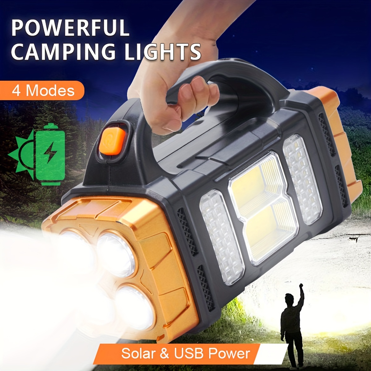 Outdoor Adventure Camp - อัพเกรดใหม่ ไฟฉาย LED พลังงานแสงอาทิตย์แบบชาร์จไฟได้ กำลังสูง พร้อมพาวเวอร์แบงค์