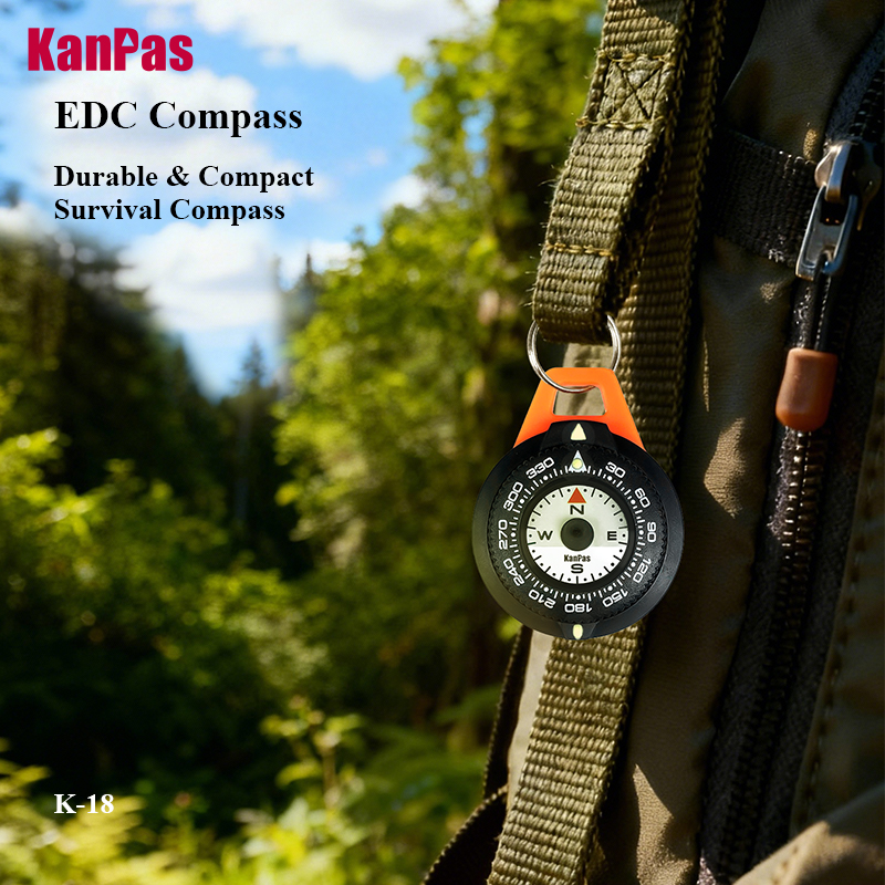 Outdoor Adventure Gear - KANPAS EDC มินิคอมพาส, คอมพาสเรืองแสงสำหรับการอ่านแผนที่ผจญภัย, อุปกรณ์เอาตัวรอดกลางแจ้งน้ำหนักเบา, K-18