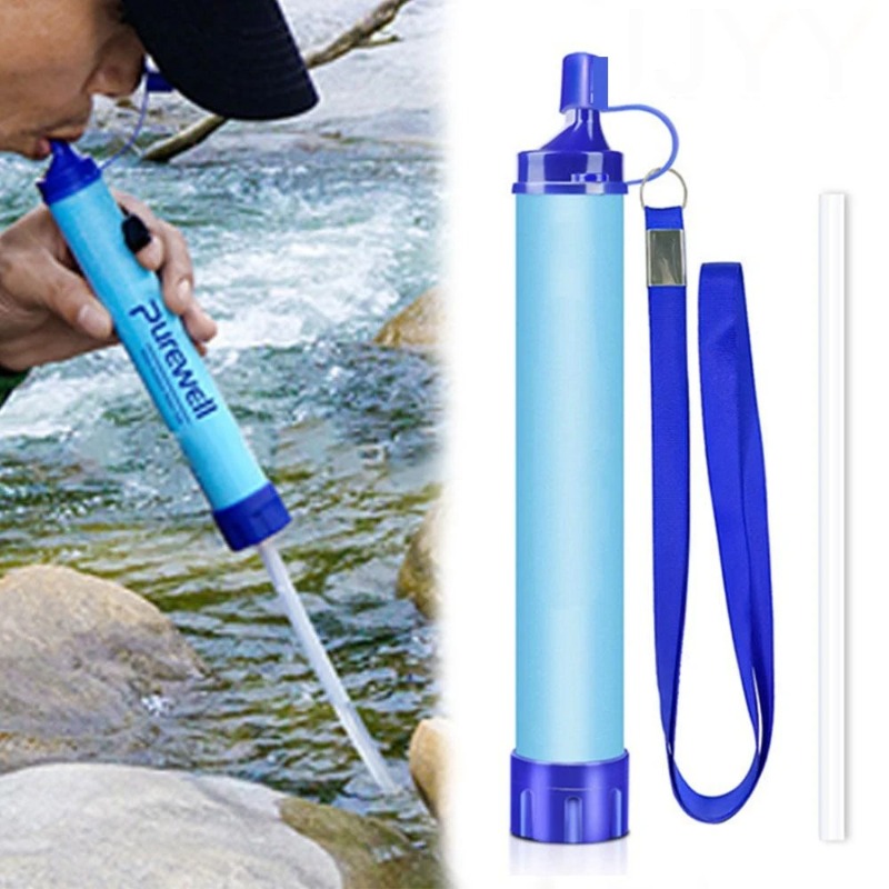 Outdoor Adventure Gear - หลอดกรองน้ำแบบพกพาสำหรับการเดินทางไกล อุปกรณ์กรองน้ำฉุกเฉิน น้ำหนักเบา อุปกรณ์กรองน้ำเพื่อการเอาตัวรอดสำหรับการผจญภัยกลางแจ้ง