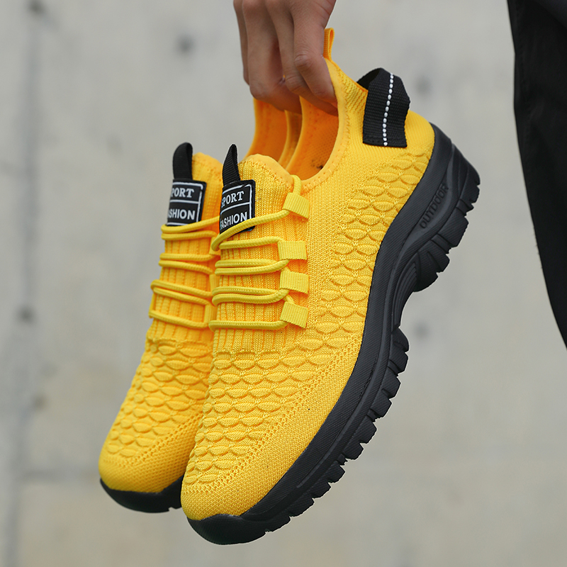 Outdoor Adventure Shoes - ผู้ชายสีเหลืองสดใสรองเท้าผ้าใบกลางแจ้งBreathableตาข่ายการก่อสร้างShock Absorbingกีฬารองเท้าสไตล์อินเทรนด์ผจญภัยรองเท้า