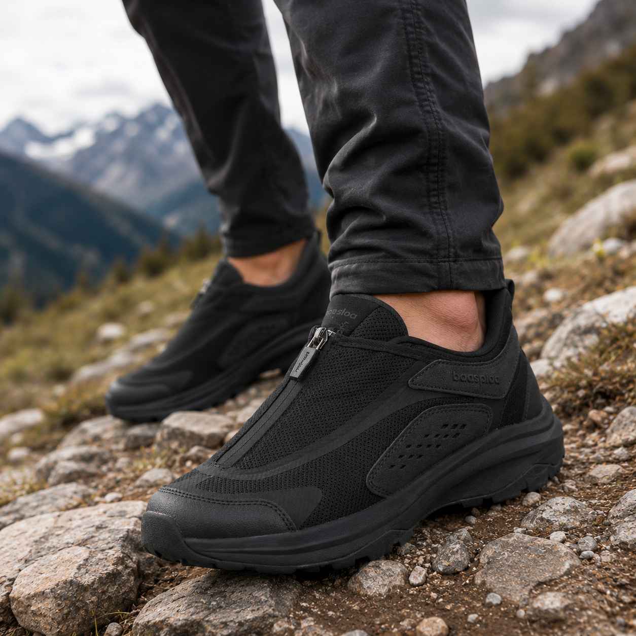 Outdoor Adventure Shoes - บาสโพลา เมน'เทรล แอดเวนเจอร์ ทรেนเนอร์ส ไซด์ ซิปรองเท้ากลางแจ้งรองเท้าผ้าใบเดินทางระบายอากาศได้รองเท้าเดินน้ำหนักเบา